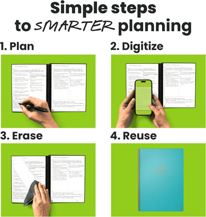 Rocketbook Flex Planner, Reusable Undated Smart, Letter Size 8.5x11 in Teal – Daily, Weekly, Monthly, Annual Calendar, Tasks, Goals, Scheduling, Productivity, App Connected, Erasable, Durable Cover