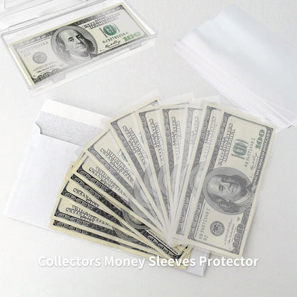 300 Pieces Clear Paper Money Sleeve for Bill, Individual Dollar Bills Sleeves for Collectors, Paper Currency Sleeves Protector for Bills with Plastic Storage Case