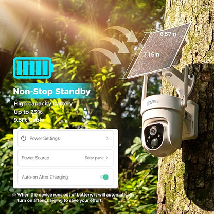 Sovmiku 3CQ4 192GB 2K AI Solar Security Camera Wireless Outdoor,Battery Powered Cam, Color Night Vision,Two Way Audio, Motion Detection, Easy to Setup,Audible Flashlight Siren 180 Days Exchange Policy