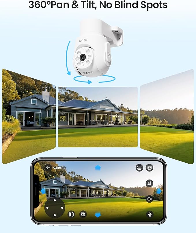 ZOSI 5MP Wired Security Camera System,4pcs 1080p Pan/Tilt 360°View Indoor Outdoor Camera,AI Human Vehicle Detection,Night Vision,One Way Audio,H.265+ 8CH DVR with 500GB SSD for 24/7 Recording