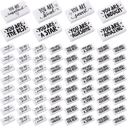 PerKoop 100 Pcs Back to School Inspirational Small Pencil Erasers Bulk for Kids, White Cute Fun Motivational Erasers Gifts for Teachers Students Classroom Reward First Day of School Supplies