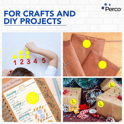 Perco Fluorescent Yellow 2-Inch Round Sticker Labels with Easy Peel Perforation - 500 Labels per Roll - Strong Adhesion, Vibrant Colors for Organizing, Crafting & More - Made in USA