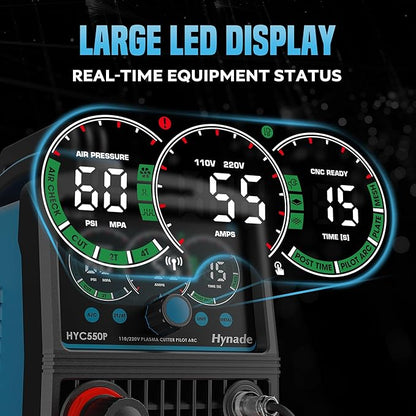 Plasma Cutter with Large LED Display, [Non-Touch Pilot Arc] [Air Sensor] hynade 55A Plasma Cutter Machine 110/220V Dual Voltage, IGBT Inverter, 1/2'' Clean Cut, 2T/4T for Beginners DIY(User Manual)