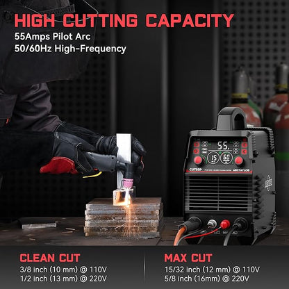 55Amps Plasma Cutter, CUT55P Non-Touch Pilot Arc Plasma Cutter Machine,110/220V Dual Voltage IGBT Inverter, Air Sensor Technology, Large Digital Display Plasma Cutting Equipment