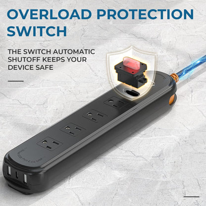 Outdoor Power Strip Weatherproof, 7-in-1 Surge Protector with 4 Wide Outlets 2USB A and 1USB C,1875W/15A, 10FT Flat Plug Multi-Plug Outdoor Extension Cord Waterproof for Indoor Outdoor, UL FCC Listed