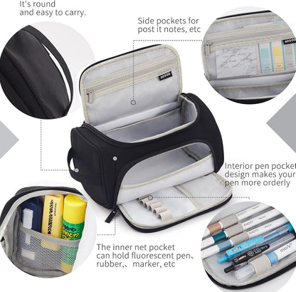 HVOMO Big Capacity Pencil Case High Large Storage Pouch Marker Pen Case Travel Simple Stationery Bag School College Office Organizer for Teens Girls Adults Student（Black）