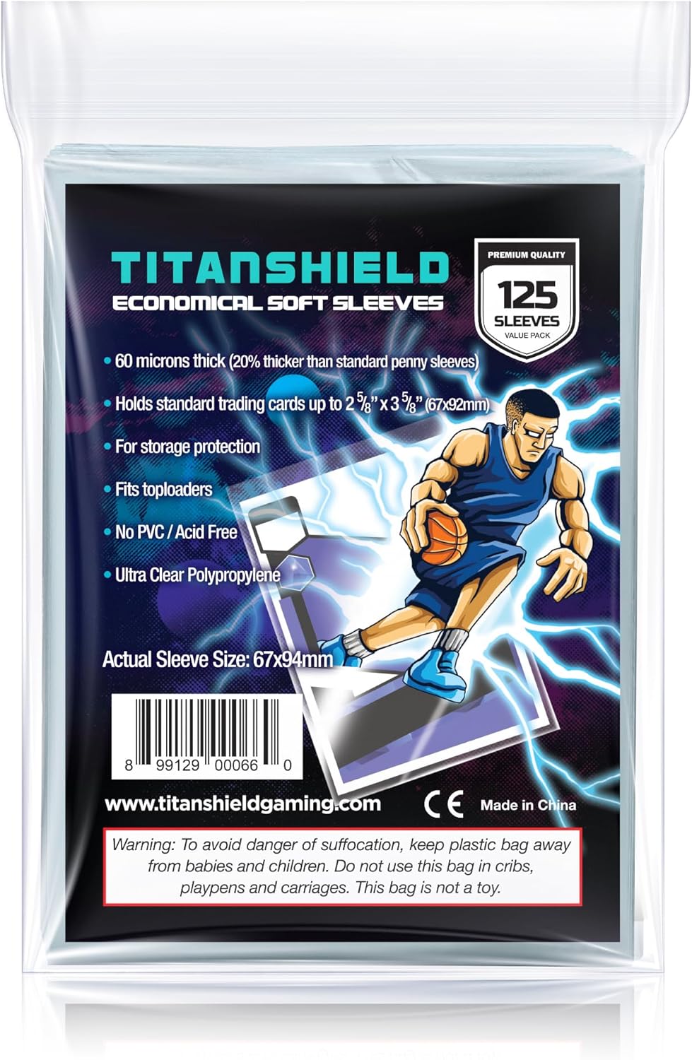 TitanShield 125 Count 60-Microns Thickness Soft Penny Card Sleeves 2-5/8” x 3-5/8” (67x94mm), Ultra Clear