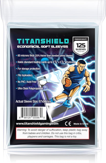 TitanShield 125 Count 60-Microns Thickness Soft Penny Card Sleeves 2-5/8” x 3-5/8” (67x94mm), Ultra Clear