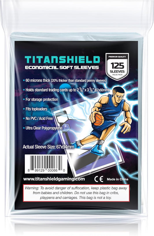 TitanShield 125 Count 60-Microns Thickness Soft Penny Card Sleeves 2-5/8” x 3-5/8” (67x94mm), Ultra Clear