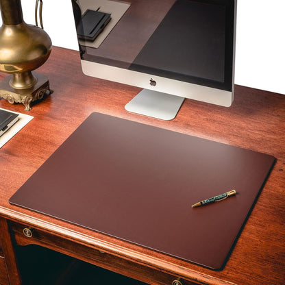 Dacasso 24" x 19" Chocolate Brown Leatherette Luxury Desk Mat Blotter w/Out Side Rails for Writing - Executive Desk Surface Protector