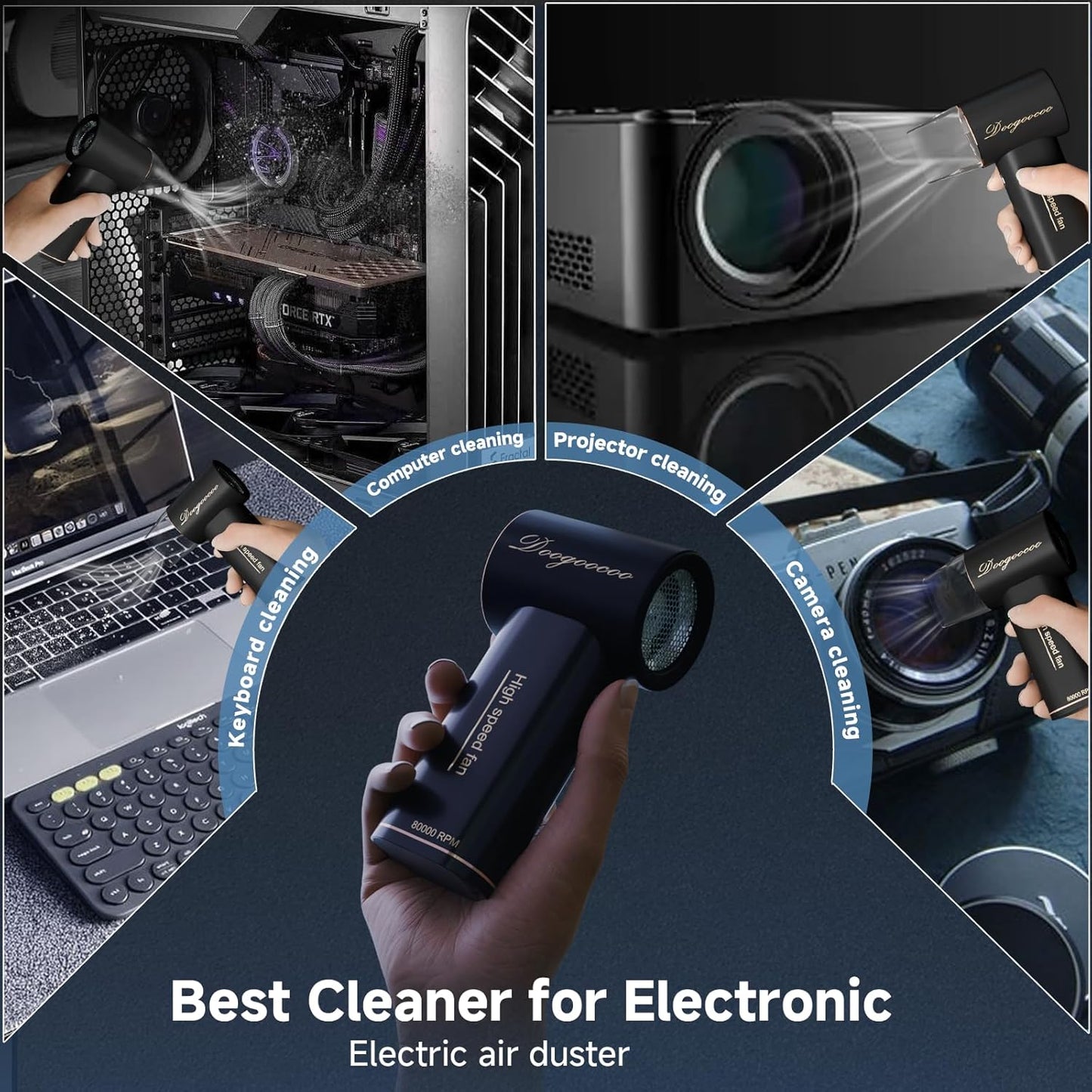 Mini Compressed Air Duster, 5 Gear Adjustable 80000RPM [Small But Powerful] Cordless Electric Air Blower, Fast Charging & Reusable Dust Cleaner for Computer, Keyboard, House & Car (Black)