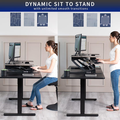 VIVO 36 inch Height Adjustable Stand Up Desk Converter, V Series, Quick Sit to Stand Tabletop Dual Monitor Riser Workstation, Gray Top, Black Frame, DESK-V000VG