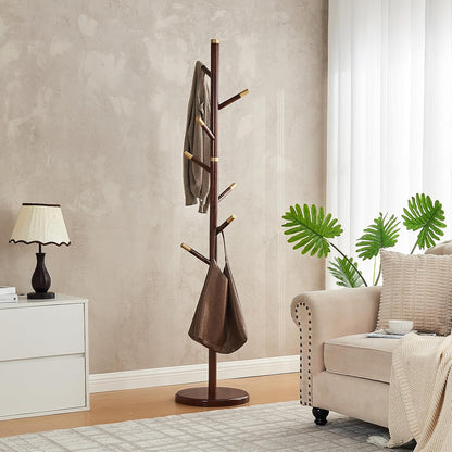 Uniclinens Coat Rack Freestanding Solid Wood Coat Tree Standing with 7 Hooks, Coat Rack Stand Creative Tree Branch-look (Walnut)