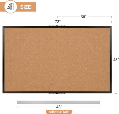Board2by Extra Large Cork Bulletin Board 72" X 48", Foldable Notice Pin Board for Wall, Black Wood Framed 6'x4' Corkboard, Wall Mounted Noticeboard with 32 Push Pins for School, Home & Office