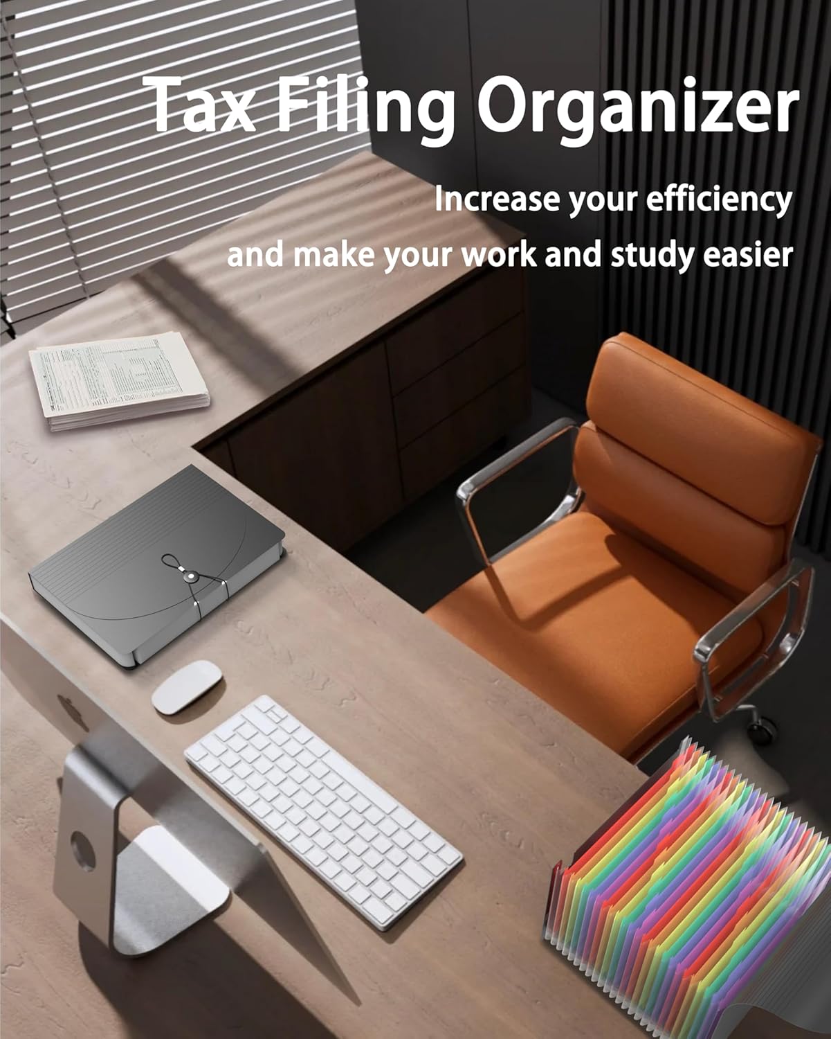 Expanding File Folder, 24 Pocket Accordion A4 Letter Size Portable Document Organizer with Colored Tabs, Expandable Bill Coupon Folder - Black