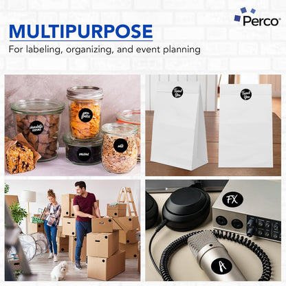 Perco Black 2-Inch Perforated Circle Dot Sticker Labels — 10 Rolls, 5,000 Round Stickers — with Permanent Adhesive for Organizing, Color Coding, Bin Labeling, Packaging Alerts—Made in USA