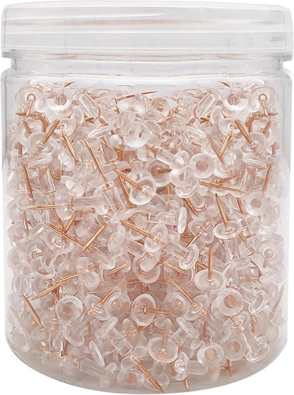 Clear Push Pins 600pcs Standard Thumb Tacks with Rose Gold Steel Point Transparent Plastic Head Pins for Hanging Photo Posters Craft Marking Map Wall Cork Board