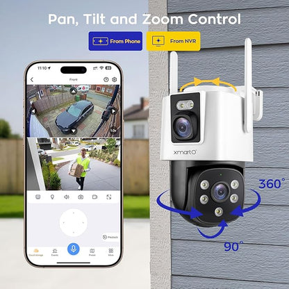 xmartO 16CH 8 Pcs Home Security Camera Kit, 4 * Dual-Image Wide FOV Security Camera and 4 * 2K HD Dome Camera, 2-Way Audio, Night Vision, 24/7 Surveillance Camera, No Monthly Fee(Include 500GB HDD