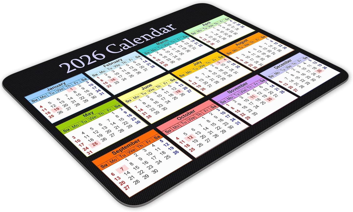 2026 Color Calendar Horizontal Edition Calendar Mouse pad, Non-Slip Rubber Base Quality Creative Gaming Rectangle Personalized Desk Mouse Pad 9.5 inch x 7.9 inch