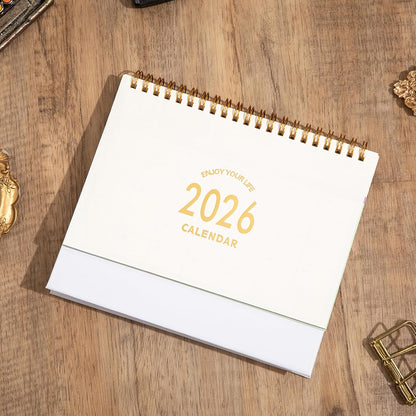 Small Desk Calendar 2025, Desktop Calendar from July 2025 to Dec 2026, Metal Ring Twin-Wire Binding Monthly Desktop Calendar for Home Office School (White)