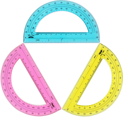 Mr. Pen- Plastic Protractors, 3 Pack, 6 Inch, 180 Degrees, Colorful Protractor for Geometry