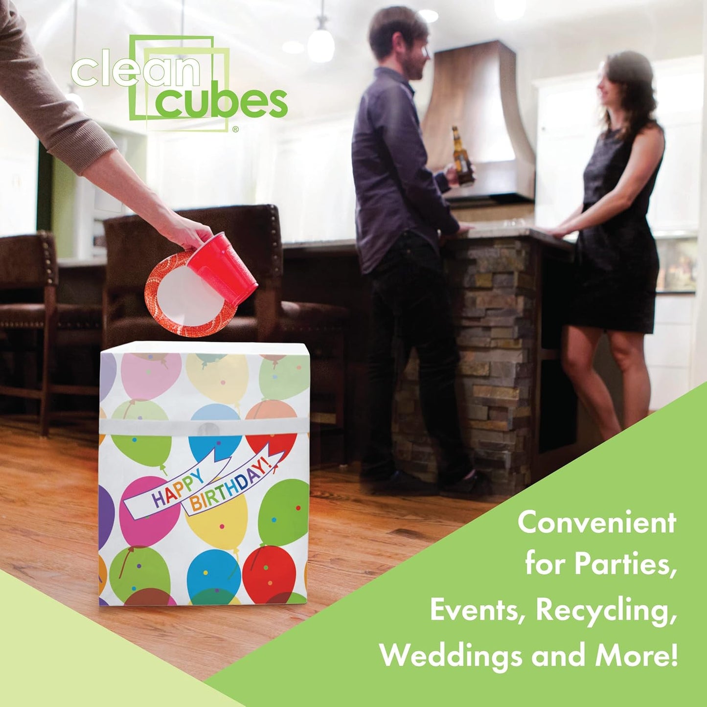 | 13 Gallon Disposable Trash Cans (6-Pack) with Fitted Trash Bags - Reusable Garbage and Recycling Bins for Parties, Events, and More (Birthday - 17" Height x 13.5" Width x 10" Depth)