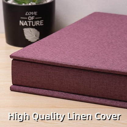 Large Photo Album Self Adhesive 4x6 5x7 3x5 8x10 Scrapbook Magnetic Album DIY Scrap Book Length 13 x Width 12.8 (Inches) 120 Black Sticky Pages Linen Cover DIY Photo Album(Purple)