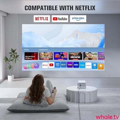 【Officially-Licensed APP & Auto Focus/ Keystone】Smart Mini Projector with WiFi and Bluetooth, VOPLLS Outdoor Projectors 4K Support, Portable Movie Phone Wifi Proyector for Bedroom/Home/Celling