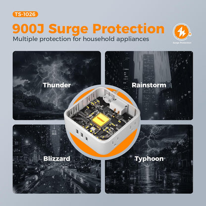 Surge Protector Power Strip, TESSAN 5 FT Flat Extension Cord with 8 AC Outlets 3 USB Ports (1 USB C), 900 Joules Protection, 3-Sided Wall Plug Extender, Desk Charging Station for Office, Dorm