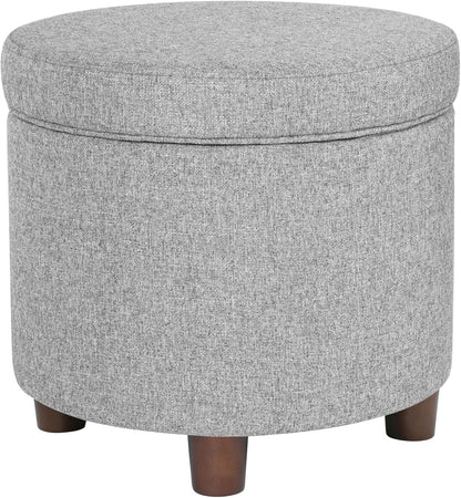 Homepop Home Decor | Upholstered Round Storage Ottoman | Ottoman with Storage for Living Room & Bedroom, Light Gray Tweed