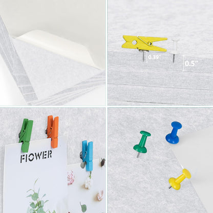 AKTOP White Cork Bulletin Board 12x12, 1/2" Thick Felt Cork Board Tiles 12 Pack, Small Square Pin Board for Wall, Self Adhesive Corkboards with 120 Push Pin Wood Clips for School, Home & Office