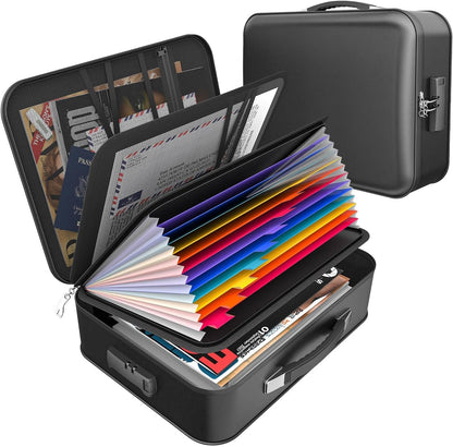 Hard Case Fireproof Document Box, Important File Organizer with Lock Waterproof Zipper, Portable Home Office Travel Storage Accordion Folder for Letter A4 Laptop Files