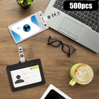 500 Pcs Metal Badge Clips with Clear PVC Straps Double Hole ID Badge Clips for ID Cards and Badge Holders Name Tags Work Office Supplies