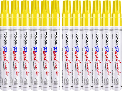 Yellow Permanent Paint Pens Paint Markers - 12 Pack Oil Based Markers, Quick Drying and Waterproof Marker Pen, Car Tire, Metal, Rock Painting, Wood, Ceramic, Plastic, Canvas, Mugs, Medium Tip