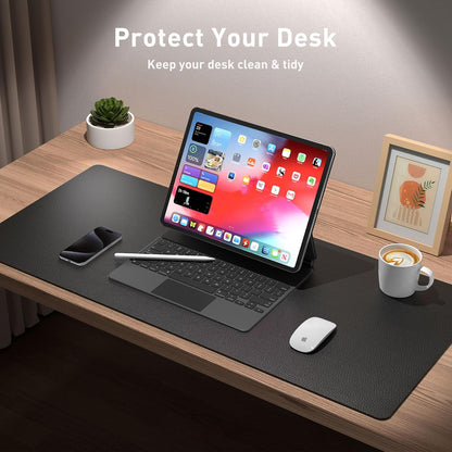Aothia Leather Desk Pad Protector, Mouse Pad, Office Desk Mat, Non-Slip PU Leather Desk Blotter, Laptop Desk Pad, Waterproof Desk Writing Pad for Office and Home (Black,36" x 17")