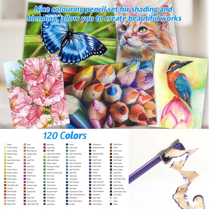 H & B 120 Colored Pencils Kit with Coloring Book, Eraser and Sharpener, Oil Based Soft Core Coloring Pencils Kit with Zipper for Drawing, Gift for Artists, Adults, Teens