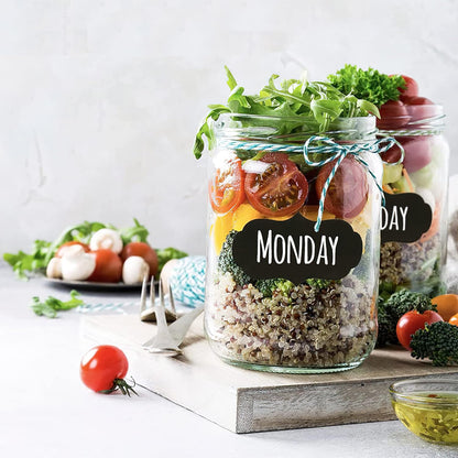 MUWOOB Chalkboard Labels, 120 Pcs Black Reusable Waterproof Labels Stickers with 2 White Chalk Markers, Kitchen Pantry Sticker Labels for Containers, Mason Jars, Condiments, Food Storage (Oval Shape)