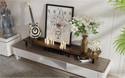 Dual Monitor Stand - 43.7 inch Extra Long Wide TV Stand - Wood & Steel Leg Desktop Riser - Desk Organization - Home Office (Vintage)