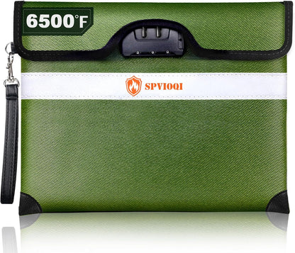 Upgraded 6500°F Fireproof Document Bag with Lock, Fireproof Money Bag for Cash w. Zipper/Reflective Strip, 10Layers of Heat Insulated Materials, Water Resistant Fireproof Bag for Documents, Fire Bag