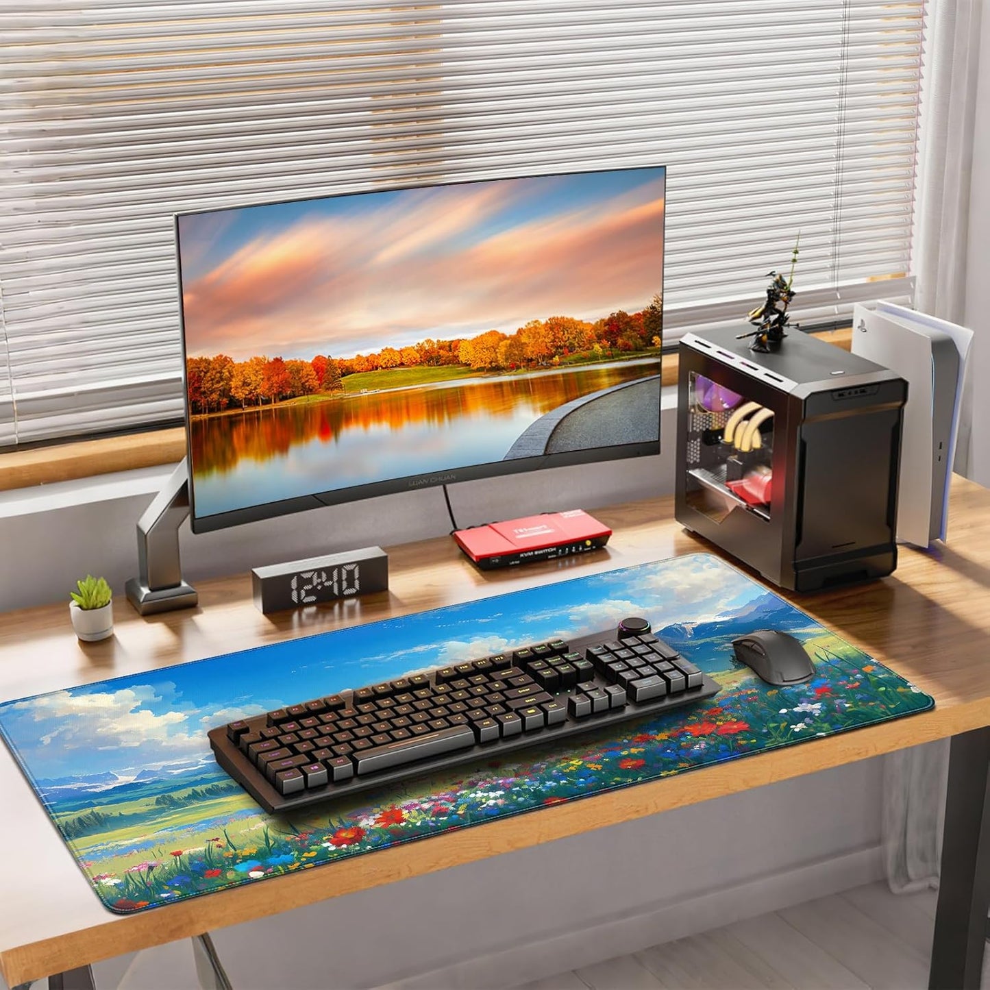 35.4 x 15.7 inches, Large Desktop Mouse pad, Keyboard and Mouse Pads for Work and Home Computers, and Large Laptop Mouse mat，Prairie and Flowers