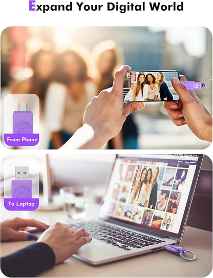 MOSDART 256GB USB3.1 Fast Speed C and A Dual Flash Drive, exFAT Memory Stick with Keychain and LED Indicator, for iPhone 15,16,17, Android Phone, iPad, MacBook, and Other Laptops, Purple