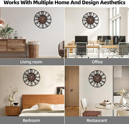 24 Inch Large Metal Wall Clock with Voice and Light Sensor Night Light, Glow in The Dark Non-Ticking Silent Battery Operated Decorative Oversized Wall Clock for Bedroom Living Room Decor