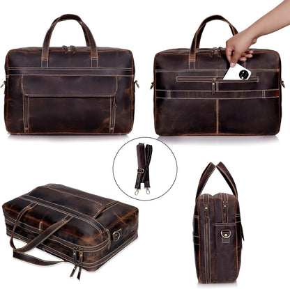 Full Grain italian Leather Briefcase for Men Top Choice Gifts Handcrafted Laptop Bag with Multiple Compartments