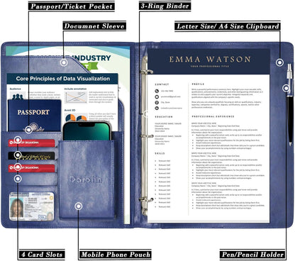 Darolin Business/Resume Portfolio Folder Binder, Padfolio with 3 Ring Binder, Interview/Conference/Legal Document Portfolio Organizer, Leather Portfolio Padfolio for Women/Men-BL