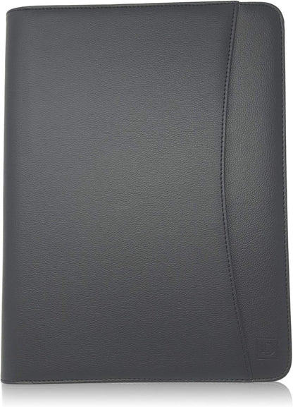 Matt Black Zippered Portfolio Binder - Lean PU Leather Business Executive Portfolio Organizer Folder - Padfolio for Men & Women with US Letter Notepad & Gift Box by Lautus Designs