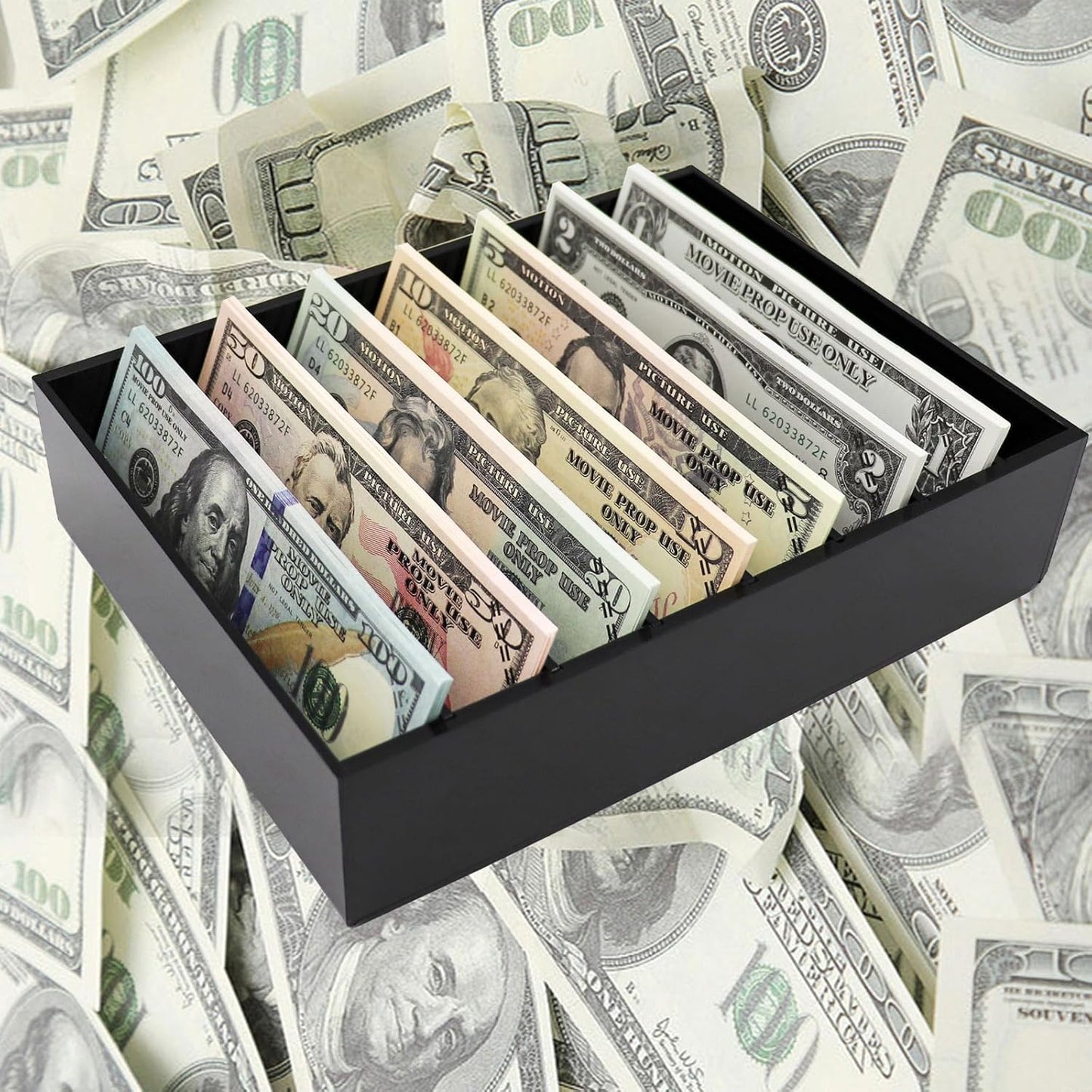 Money Organizer for Cash, 8 Compartment Black Acrylic Money Holder, Cash Tray, Cash Box, Cash Organizer for Bills