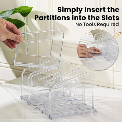 File Organizer, Acrylic File Folder Organizer File Sorter, Plastic Vertical Book Dividers for Magazine Mail Letter Paper, Desktop Organizers for Office, Classroom & Home(4 Sections, 2 Pack)