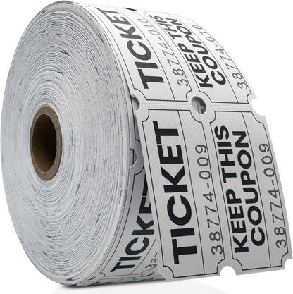 Pm Company 1000 White Raffle Tickets Double Roll, 50/50 Raffle Tickets for Events, Carnivals, Fundraisers, Classroom Rewards, and Prizes - Premium Quality