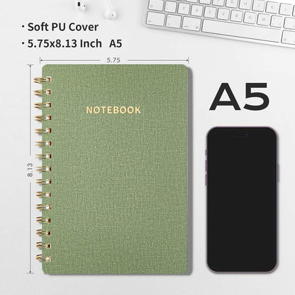 Lined Spiral Notebook College Ruled A5 Journal Book for Note Taking, 160 Pages Writing Journal for Office and Home School Supplies 5.75x8.125 inch (3pack-Army Green/Reef Blue/Black)