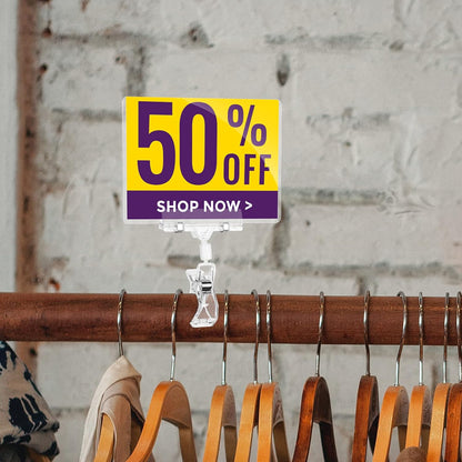 Mlici Clear Rotating Sign Holder with Clip, 16 PC Sign Clips POP Swivel Sign Holding Clamp for Retail Store Office, 4x6 Inch PVC Card Holder Protector for Merchandise Display Tags